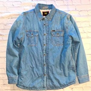 LEE SHERPA LINED BLUE DENIM DURABLE WARM SHIRT JACKET